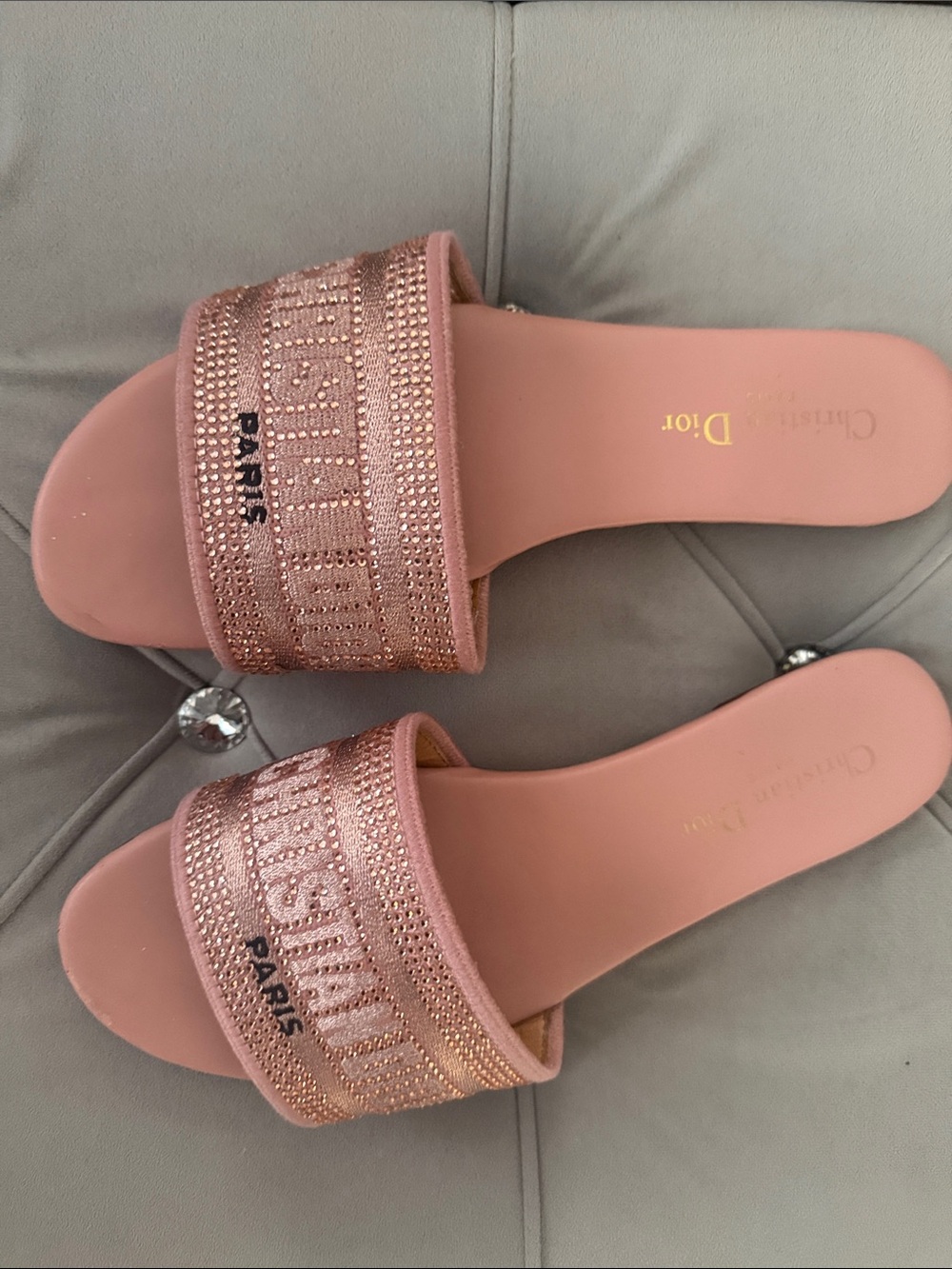 Dior Rose Pink Crystal-Embellished Slide Mules